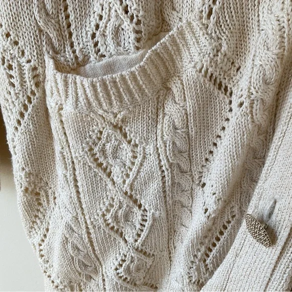 Free People New Romantics Bang Bang Knit Gold Thread Fisherman Cardigan Size S - Picture 7 of 12